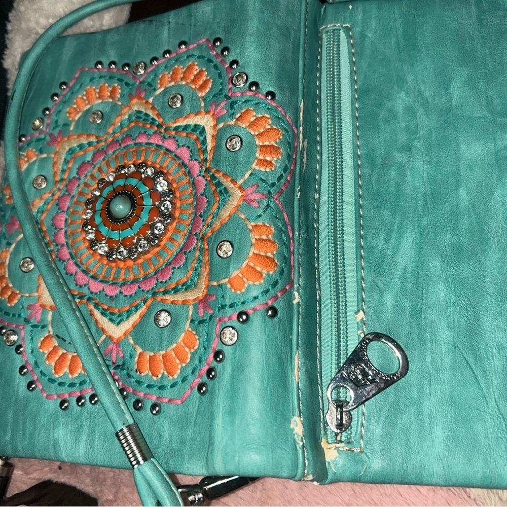 Embroidered Turquoise Crossbody Bag